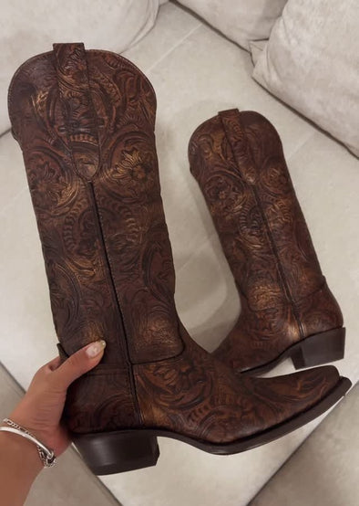 Vintage Texture Pointed Toe Boots