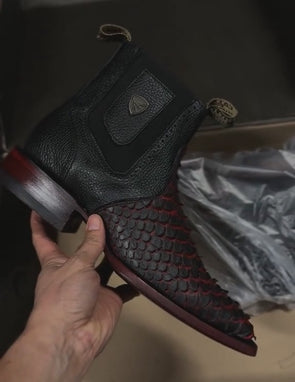 Black Cherry Python Western Ankle Boots