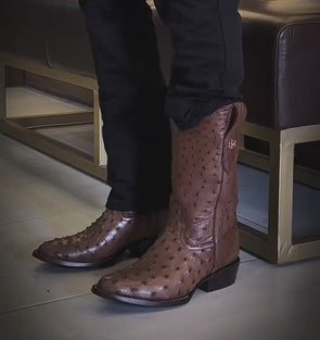 Italian Ostrich Skin Ranch Cowboy Boots