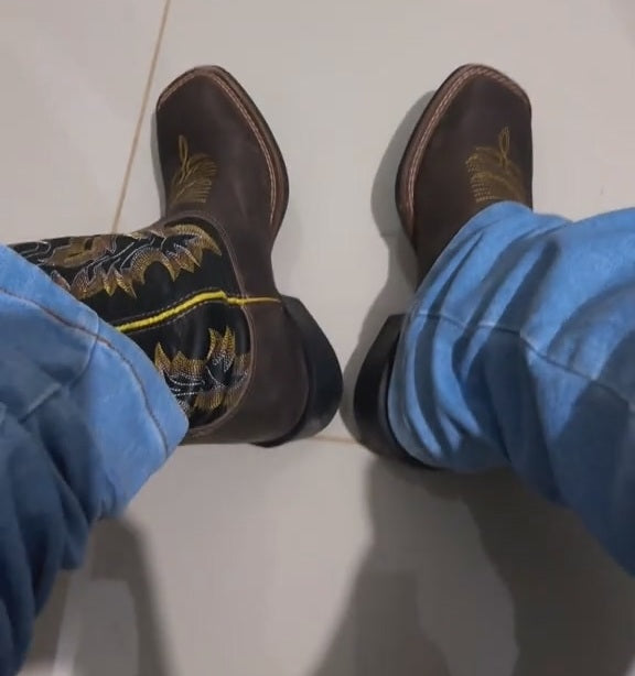Vintage Embroidered Cowhide Ranch Boots