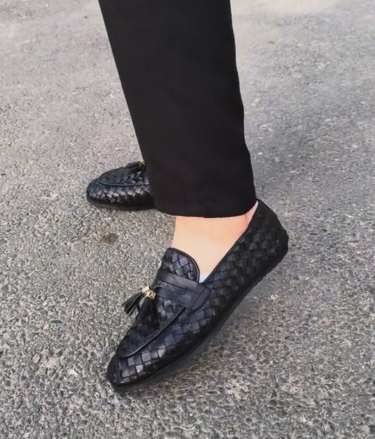 Handmade Cowhide Tassel Loafers