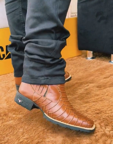 Handcrafted Python Skin Cowboy Ankle Boots
