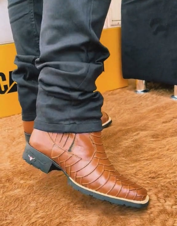 Handcrafted Python Skin Cowboy Ankle Boots