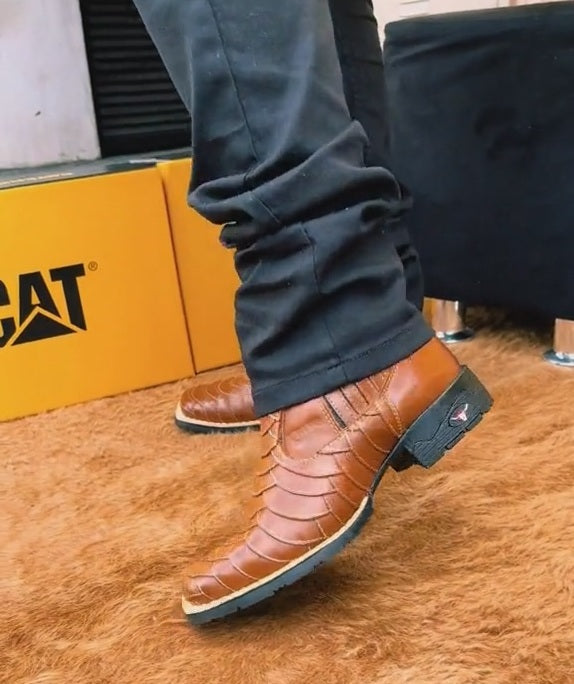 Handcrafted Python Skin Cowboy Ankle Boots