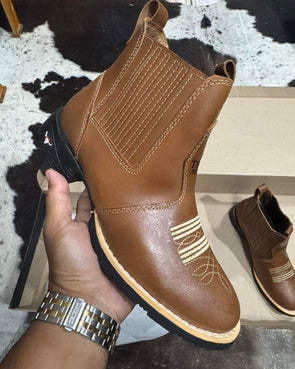Vintage Cowhide Embroidered Western Ankle Boots