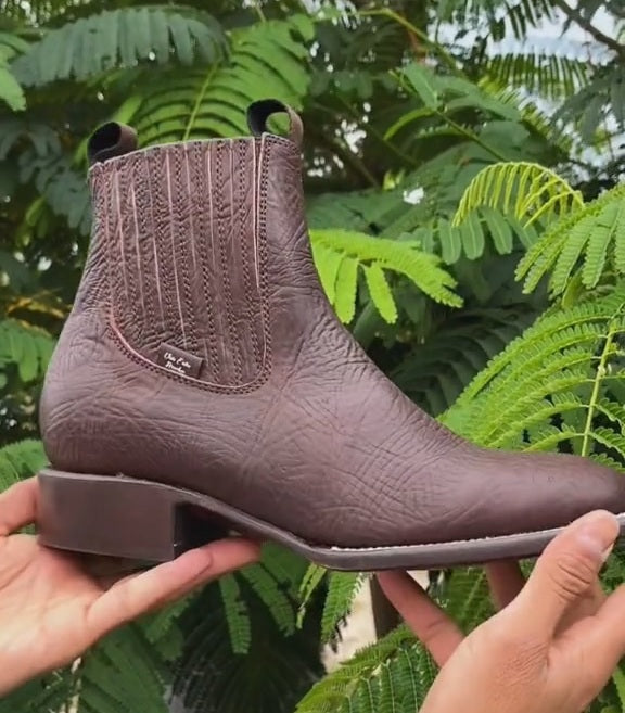 Handcrafted Solid Color Cowhide Ankle Boots