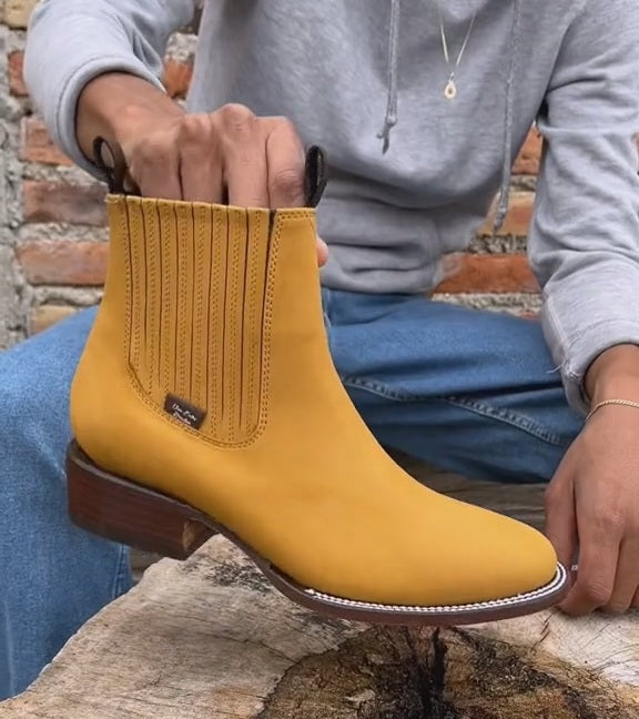 Handcrafted Solid Color Cowhide Ankle Boots