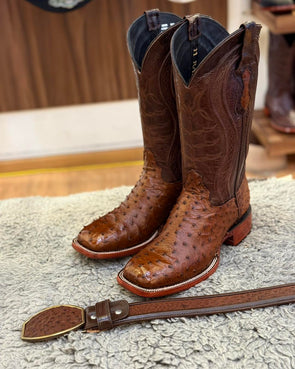 Italian Ostrich Leather Embroidered Ranch Boots