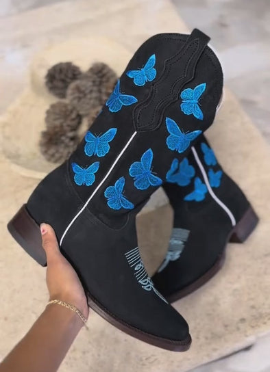 Blue Butterfly Cowboy Boots