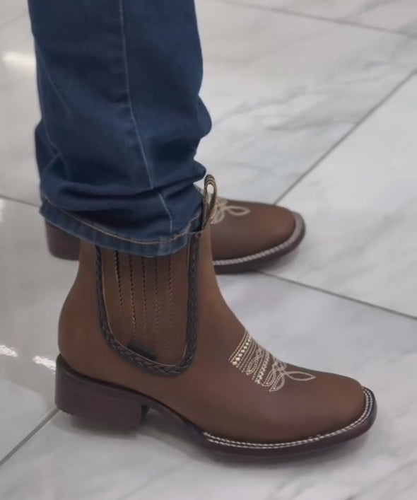Italian Cowhide Embroidered Ankle Boots