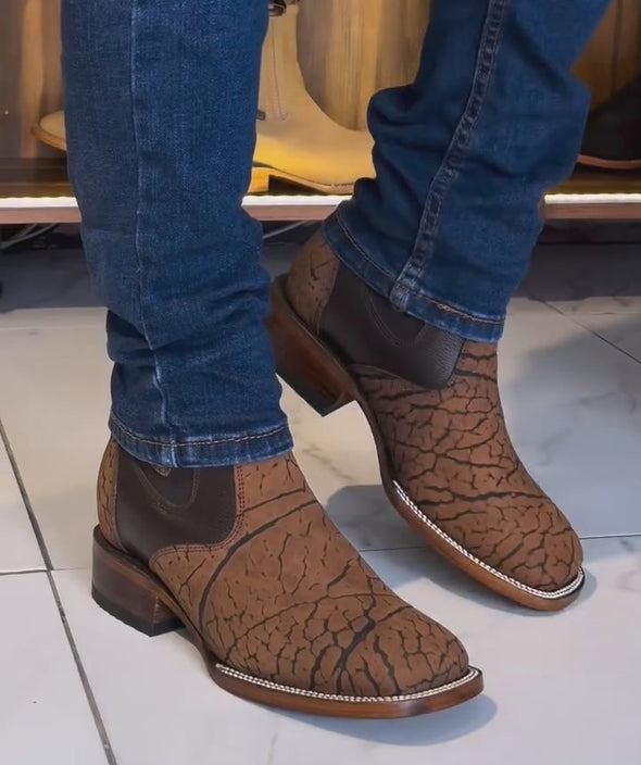 Vintage Textured Cowhide Ankle Boots