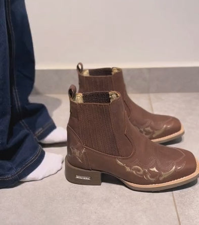 Hand-embroidered Western Ankle Boots