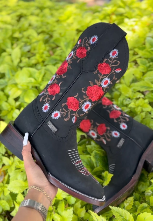 Rose Embroidered Cowboy Boots