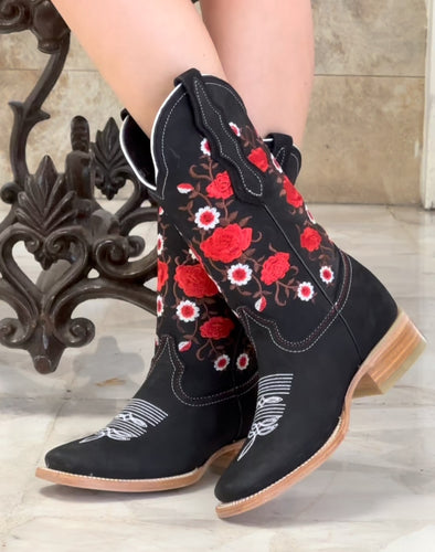 Rose Embroidered Cowboy Boots