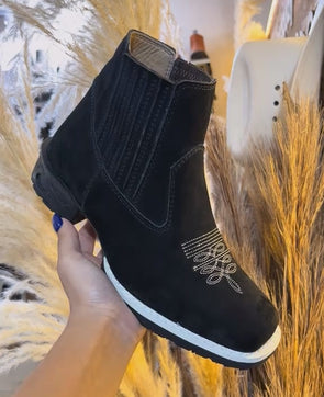 Italian Suede Embroidered Ankle Boots