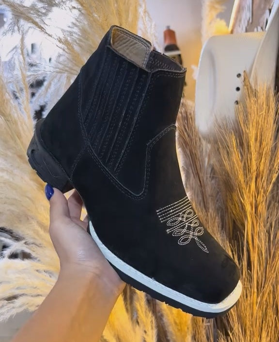 Italian Suede Embroidered Ankle Boots