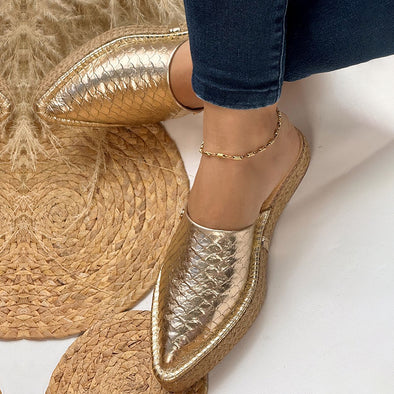 Golden Python Skin Slippers
