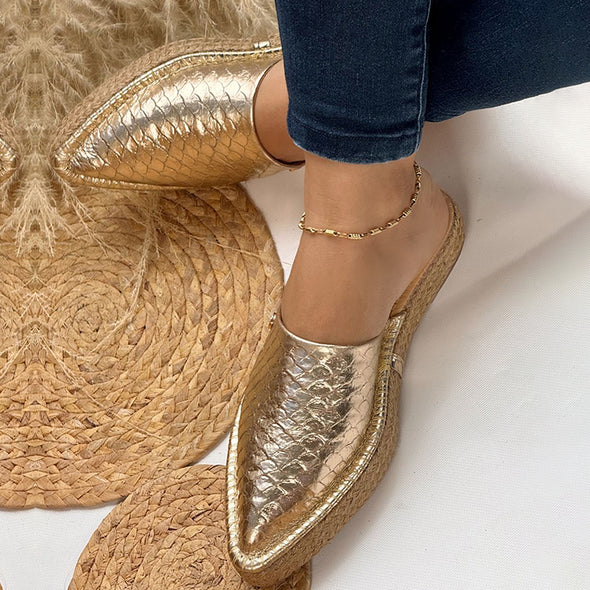 Golden Python Skin Slippers
