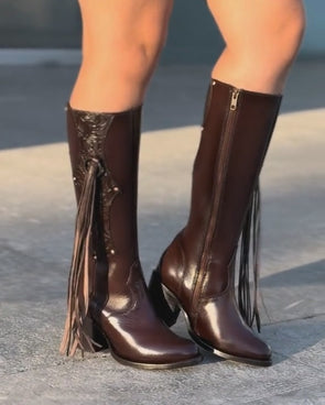 Italian Cowhide Carved Tassel Boots
