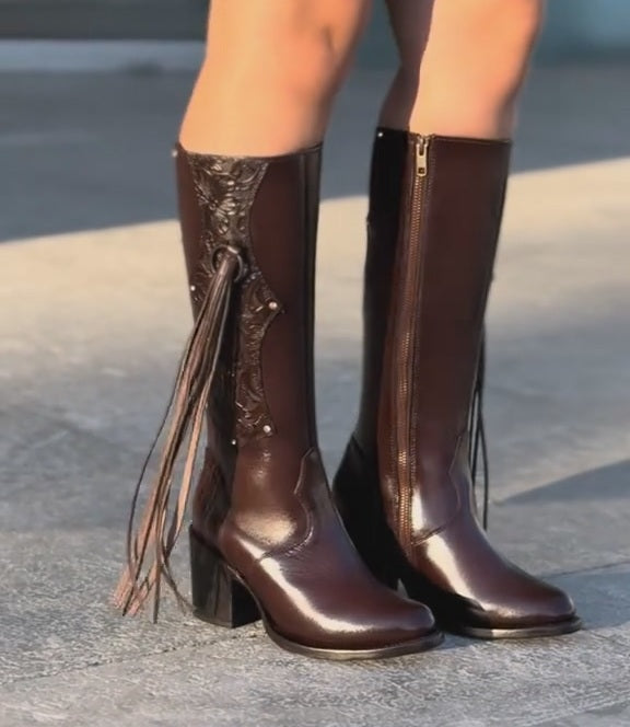 Italian Cowhide Carved Tassel Boots
