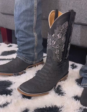 Italian Python Embroidered Cowboy Boots