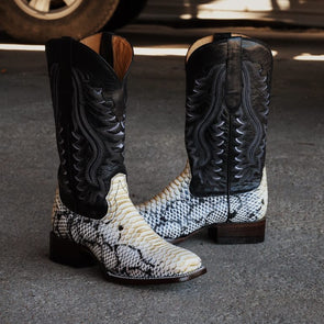 Exotic Python Natural Square Toe Boots