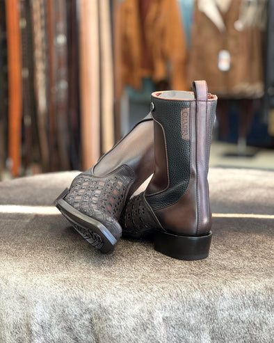 Vintage Woven Cowhide Ranch Boots