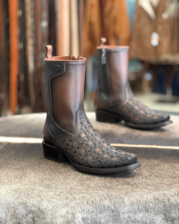 Vintage Woven Cowhide Ranch Boots