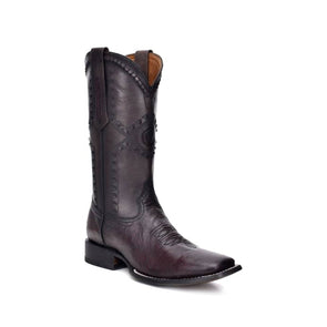 Square Toe Ostrich Belly Flame Black Cherry Cowboy Boots