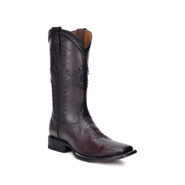 Square Toe Ostrich Belly Flame Black Cherry Cowboy Boots