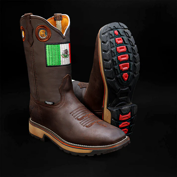 Pure Handmade Square Toe Bulldog Carved Boots