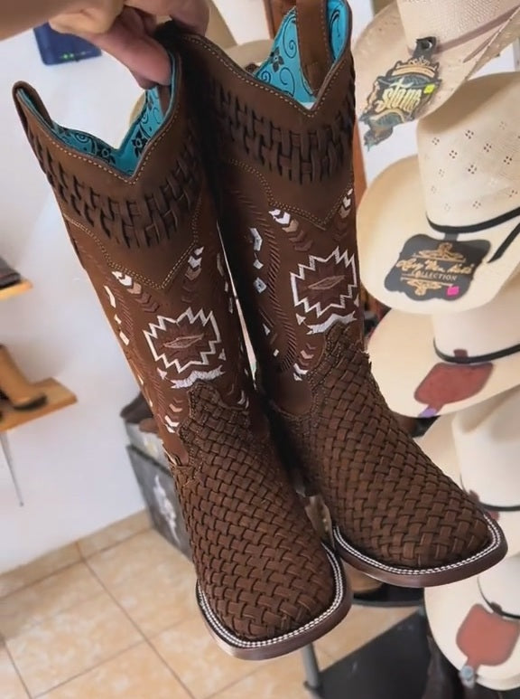 Hand-woven Suede Western Cowboy Boots
