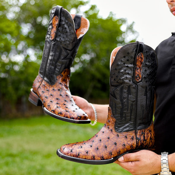 Italian Ostrich Leather Ranch Cowboy Boots