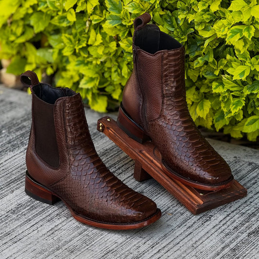 Italian Python Skin Cowboy Ankle Boots