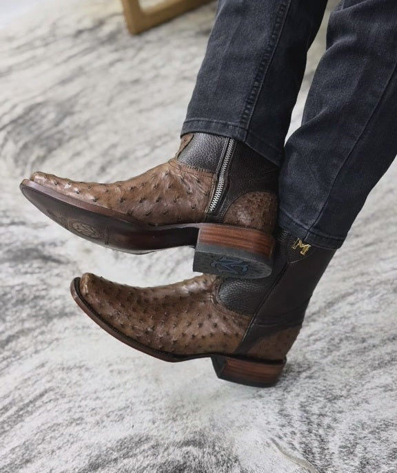 Vintage Ostrich Skin Ranch Cowboy Boots