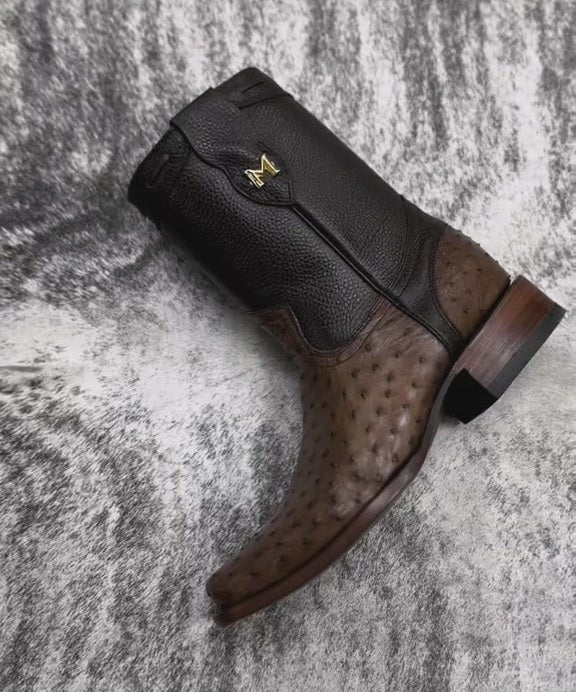Vintage Ostrich Skin Ranch Cowboy Boots
