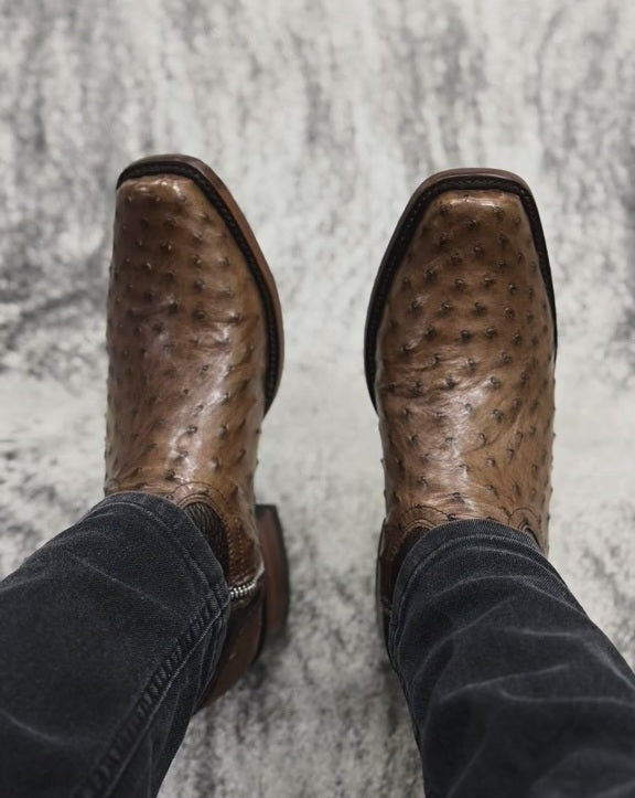 Vintage Ostrich Skin Ranch Cowboy Boots
