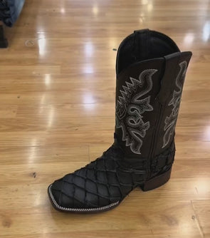 Black Fish Embroidered Ranch Boots