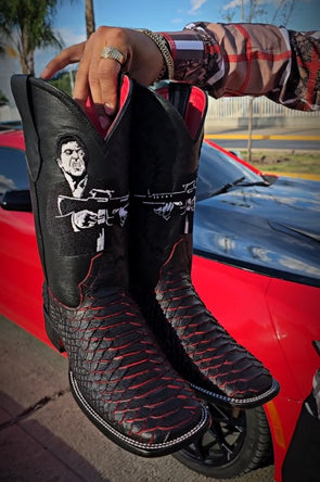 Montana Black Cherry Python Skin Boots