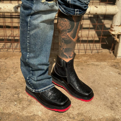 Western Ostrich Skin Cowboy Ankle Boots