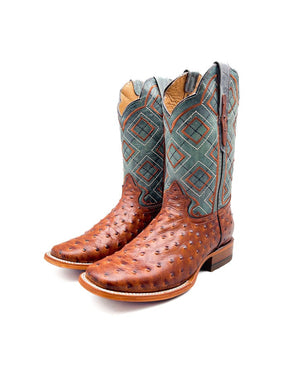 Cognac Ostrich Skin Cowboy Boots