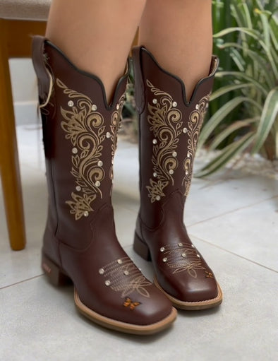 Butterfly Embroidery Cowgirl Boots