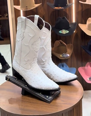 Original White Ostrich Leather J-Toe Boots