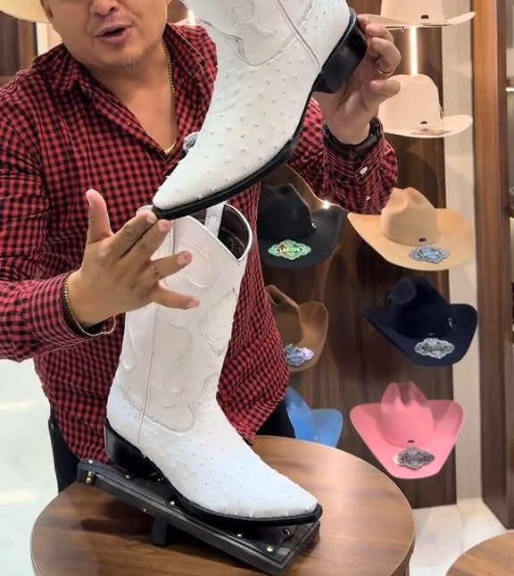 Original White Ostrich Leather J-Toe Boots