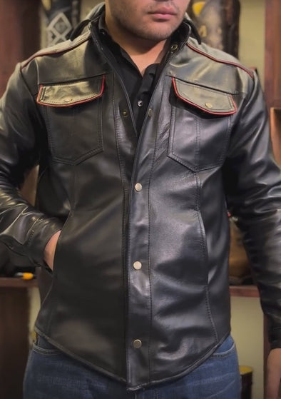 Vintage Color-blocked Cowhide Jacket