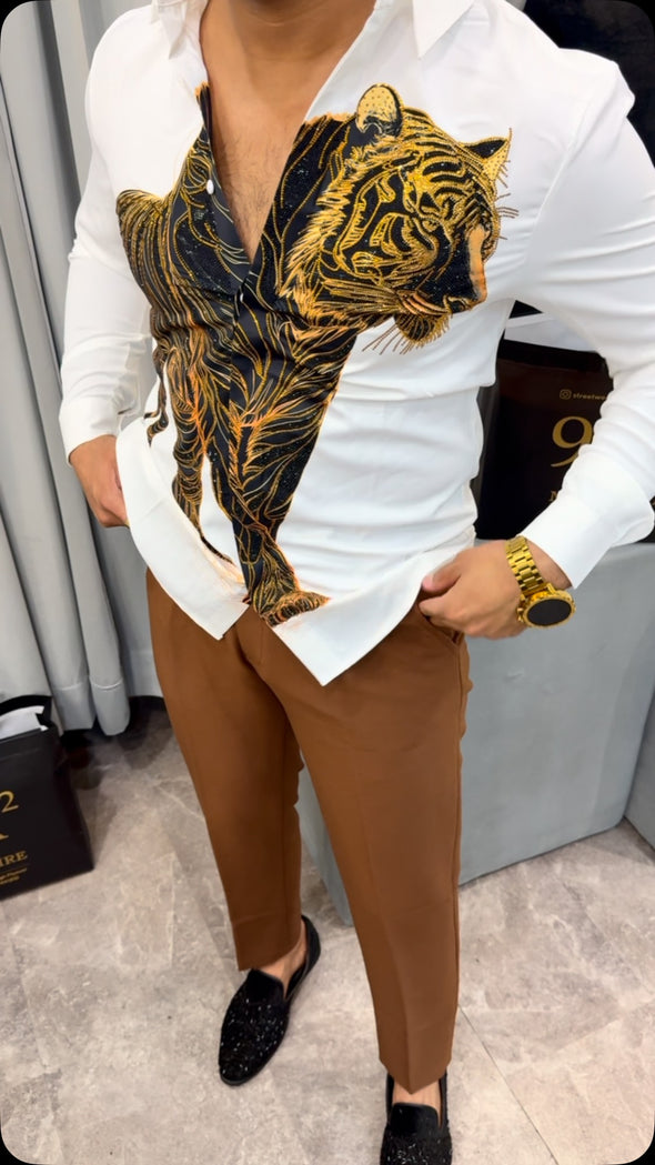 Golden Tiger Embroidered Shirt