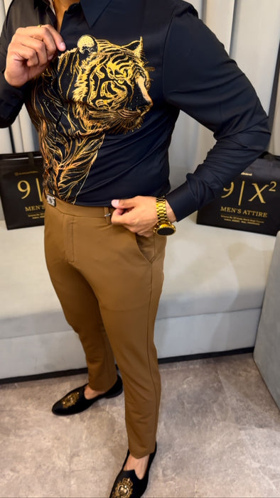 Golden Tiger Embroidered Shirt