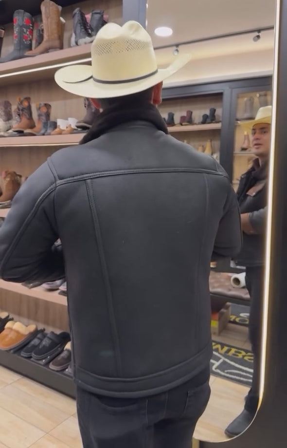 Handcrafted Wool Collar Color-Blocked Jacket