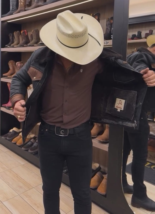 Handcrafted Wool Collar Color-Blocked Jacket