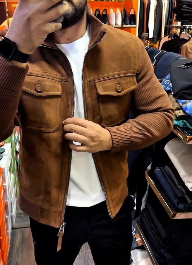 Double-Zip Suede Jacket